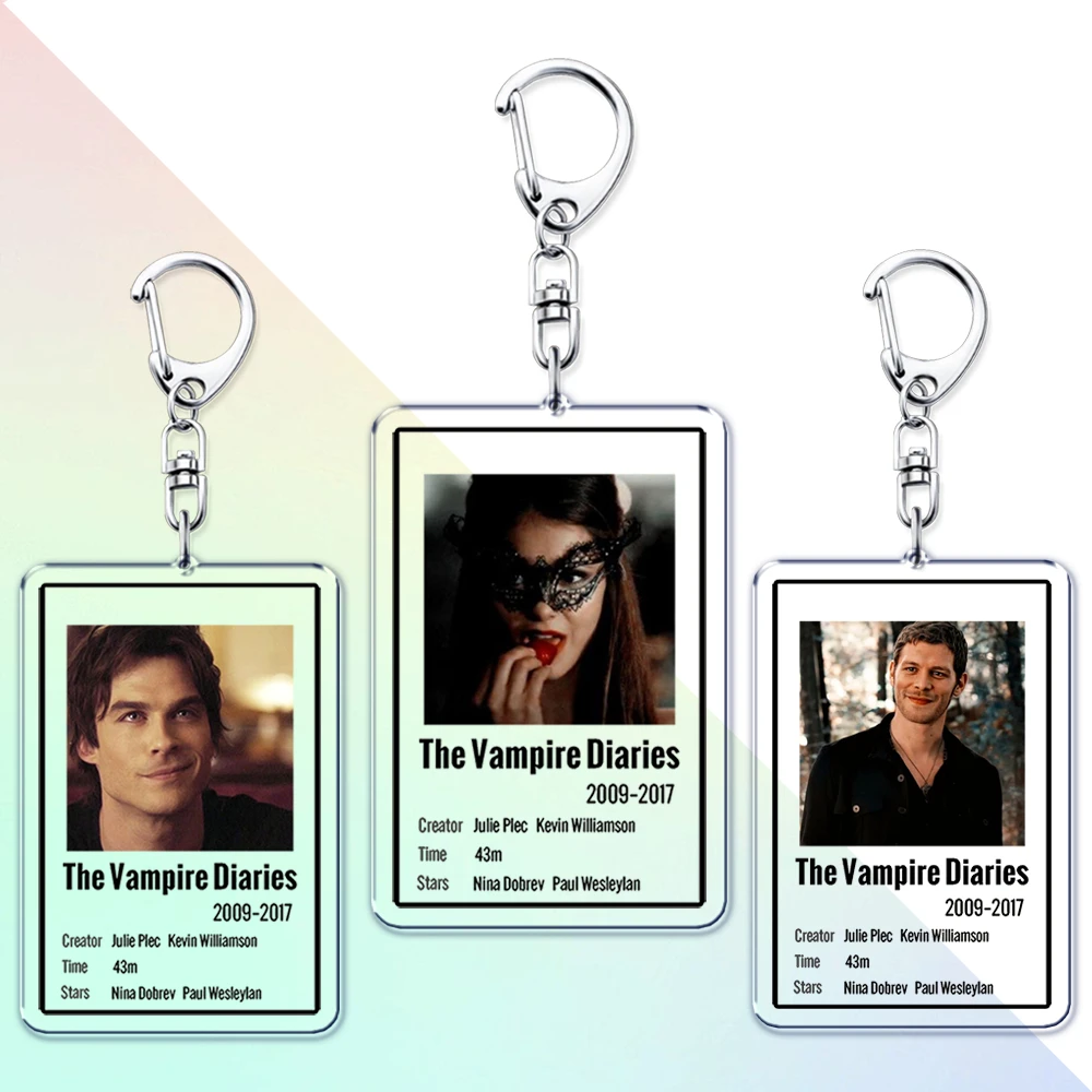 The Vampire Diaries TV Show Keychains for Women Accessories Bag Damon Stefan Salvatore Elena Gilbert Keying Jewelry Fans Gifts
