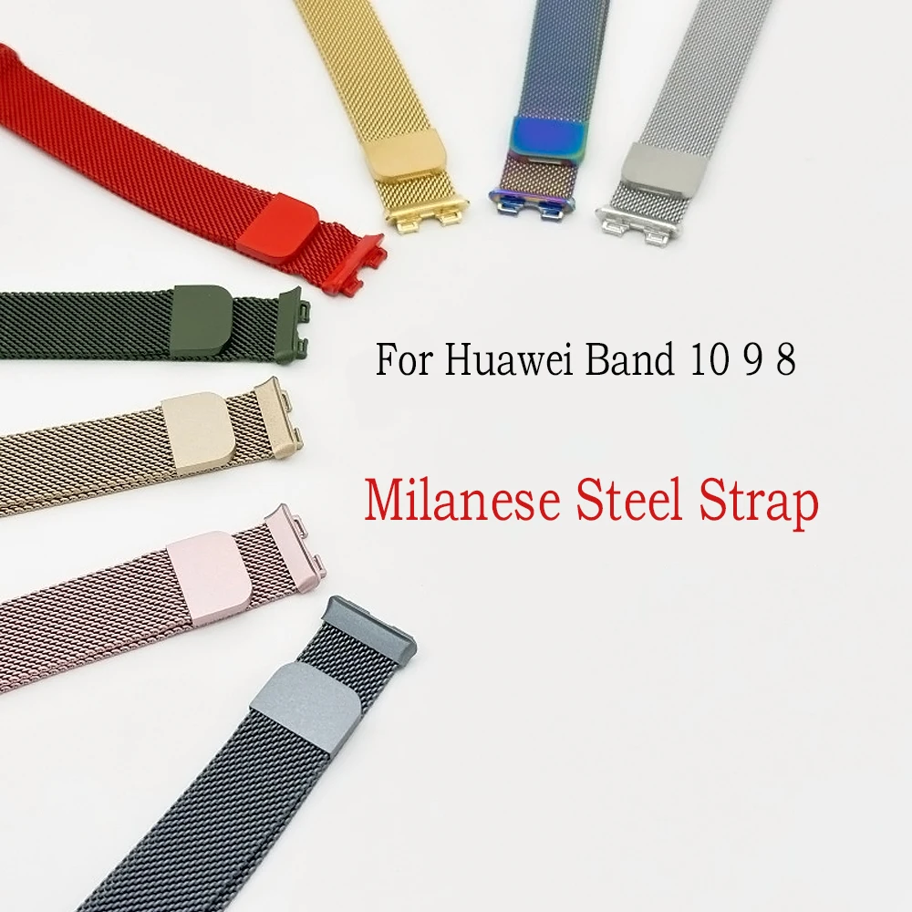 Metal Strap for Huawei Band 10 Band 9 Milanese Magnetic Suction Loop Steel Strip for Huawei Band 8 Replace Bracelet Accessories