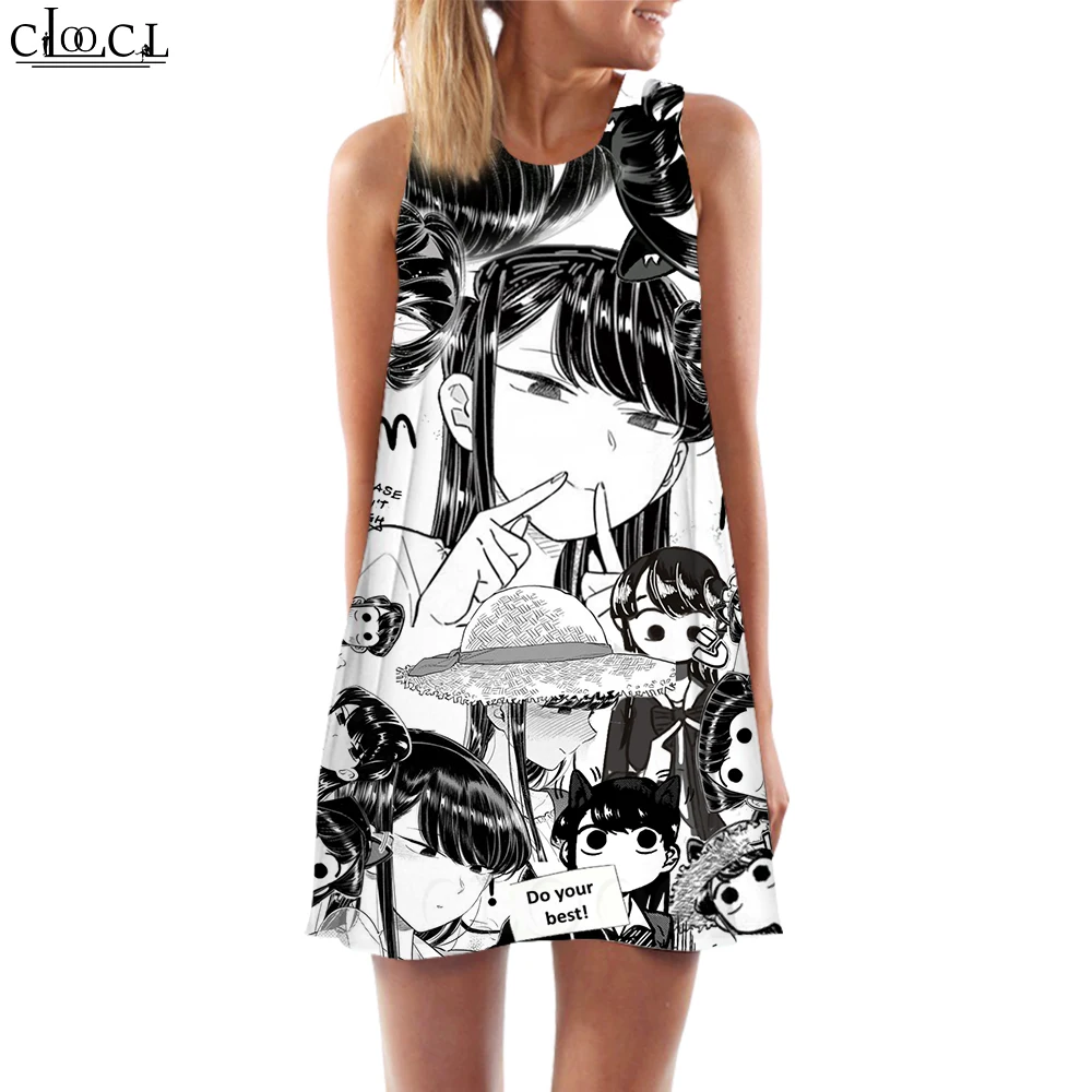 CLOOCL Women Tank Top Komi Can't Communicate Graphics Printed Loose Dress Sexy Fashion Short Casual Female Vest Sleeveless Dress