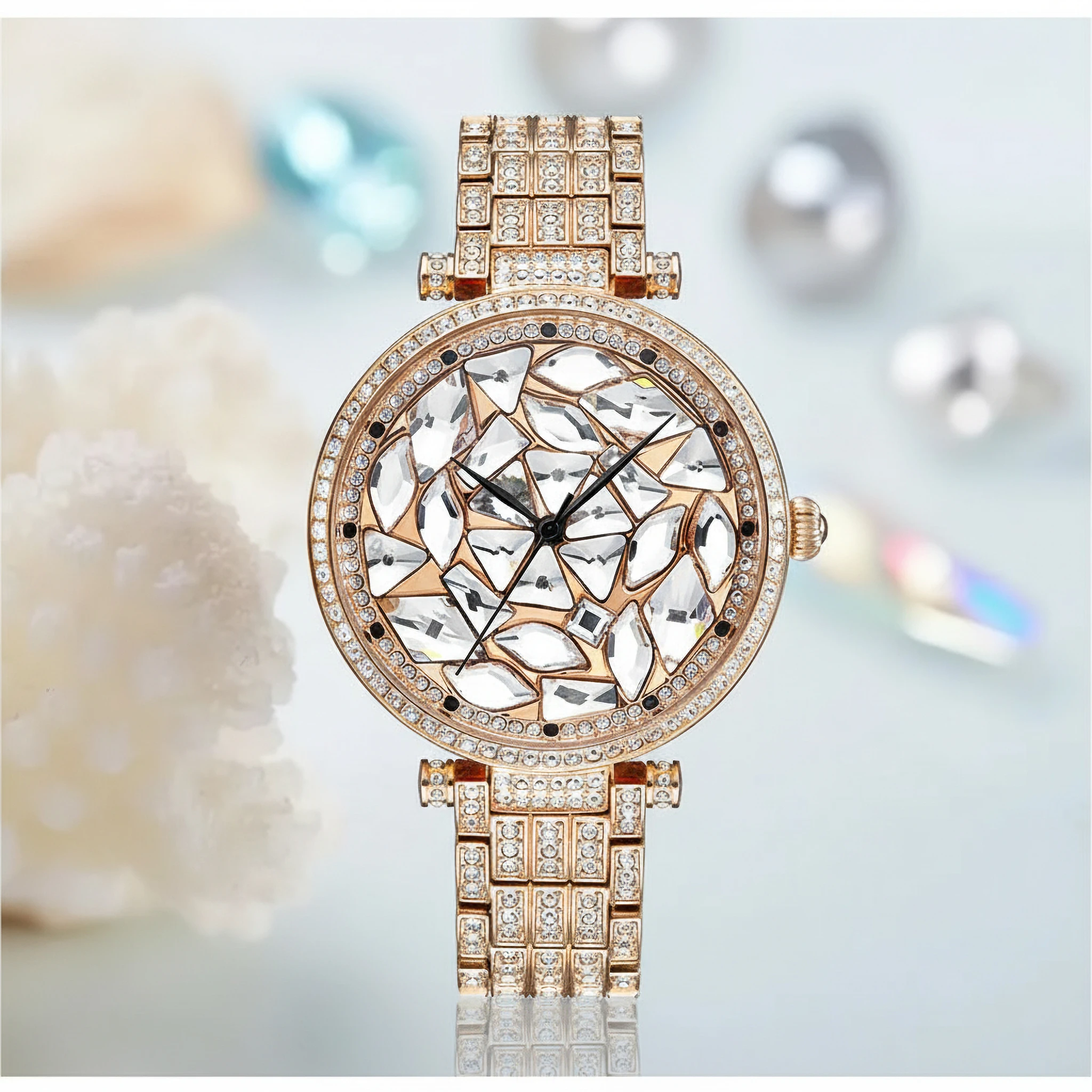 Princess Butterfly Women's Watch Bling Crystal Dial Rose Gold Waterproof Quartz Luxury Chain Strap Fashion Accessory