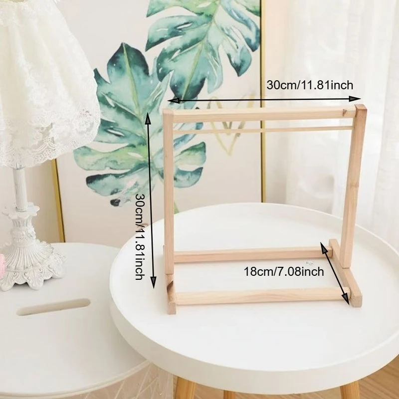 Poppenkledingrek met minihanger Houten poppenkledingstuk Display Organizer Rack Poppenhuiskleding Garderobe voor BJD katoenen pop