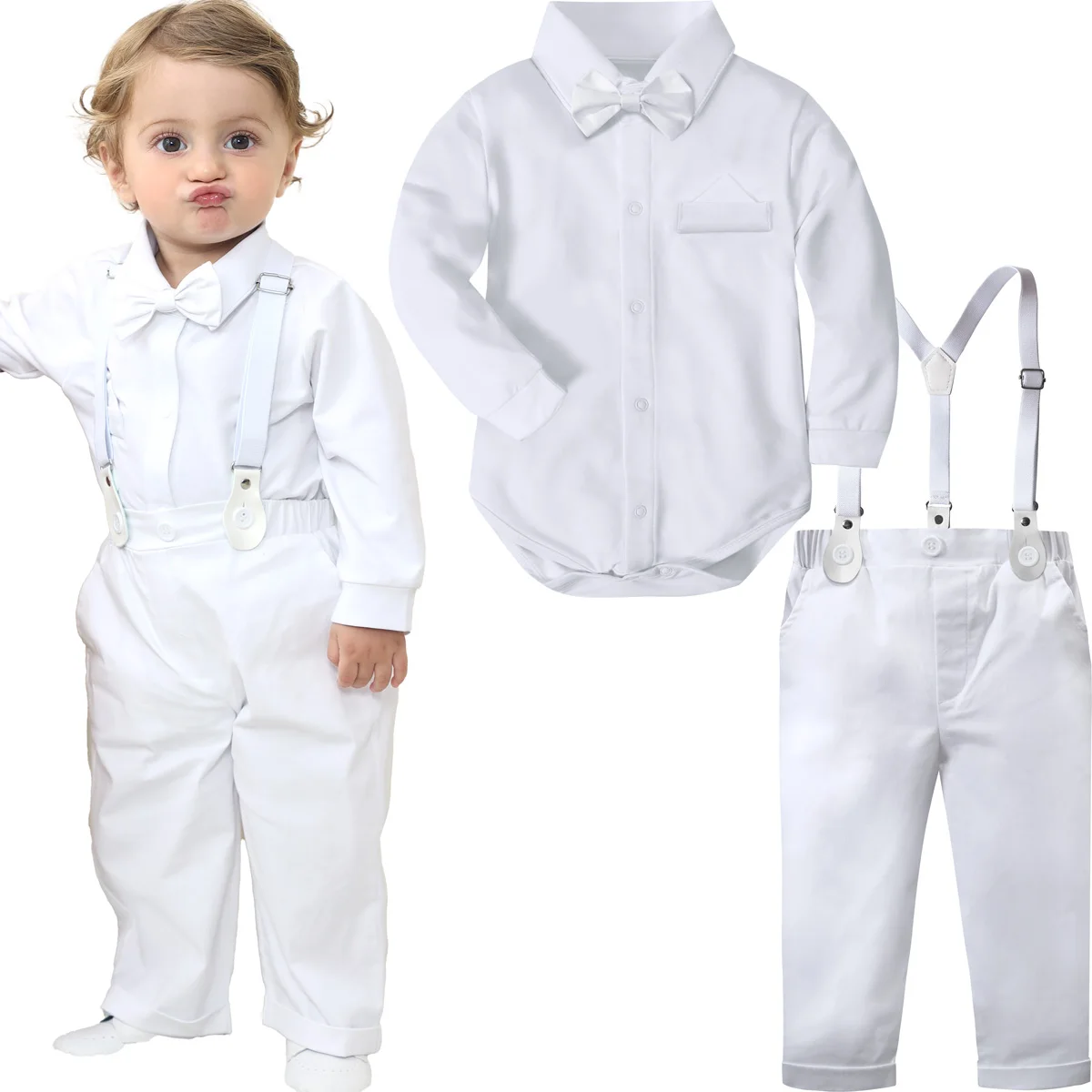 

Baby Boy Christening Outfit Infant Baptism Suit Toddler Wedding Church Easter Birthday Gift Romper Shirt + Pants Clothes 2PCS