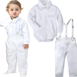 Baby Boy Christening Outfit Infant Baptism Suit Toddler Wedding Church Easter Birthday Gift Romper Shirt + Pants Clothes 2PCS