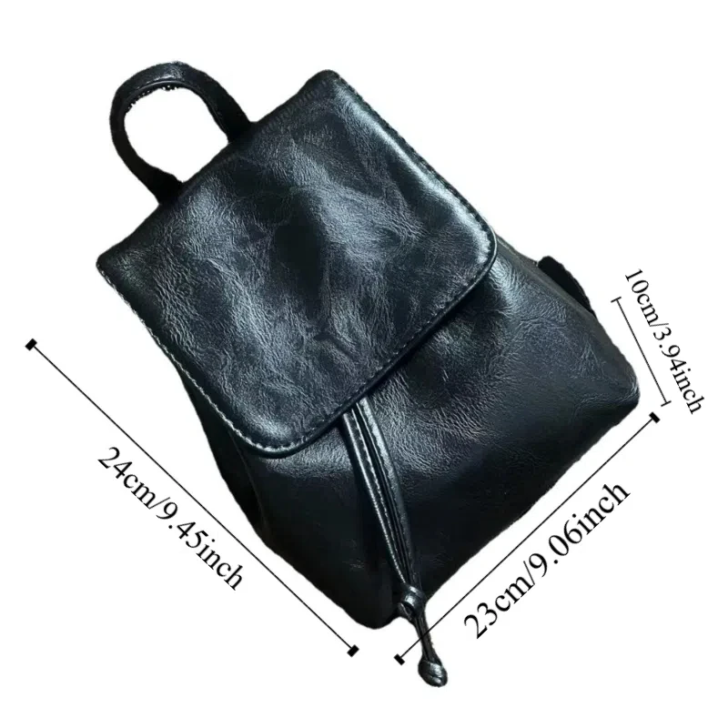 PU Leather Drawstring Flap Backpack Solid Color Korean Style School Book Back Large Capacity Fashion Women Shoulder Bag Gift