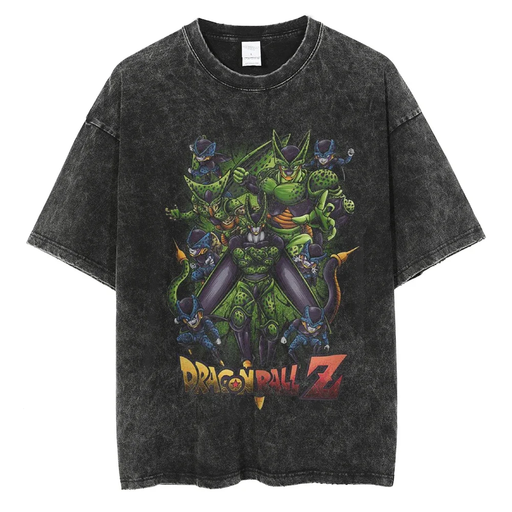 

Men Hip Hop Streetwear Tshirt Washed Black Dragon Ball Graphic T-Shirt 2024 Harajuku Summer Cotton T Shirt Loose Tops Tees