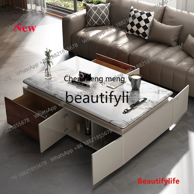 

A32 Natural Marble Solid Wood Coffee Table Light Luxury Villa Living Room Small Apartment High-End Feel