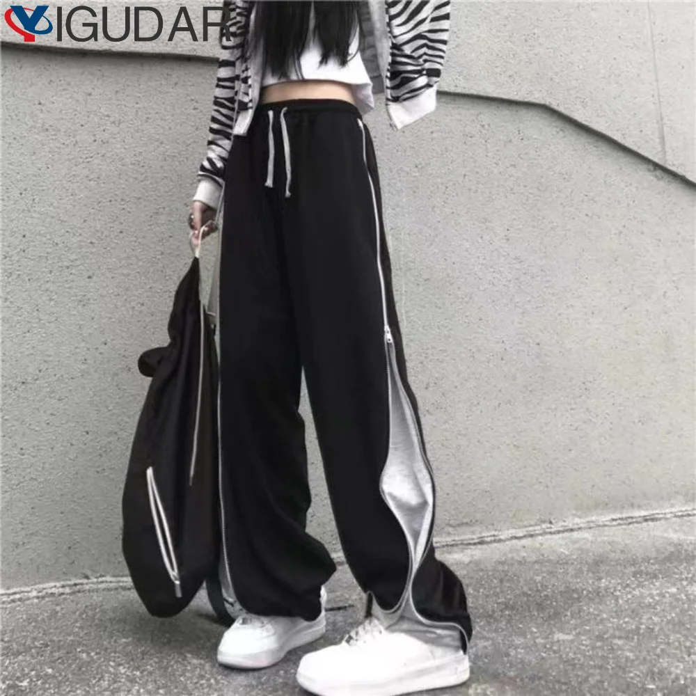 

Новая мода, высококачественные спортивные повседневные брюки Ins, модный дизайн, женские прямые брюки с высокой талией, свободные широкие брюки