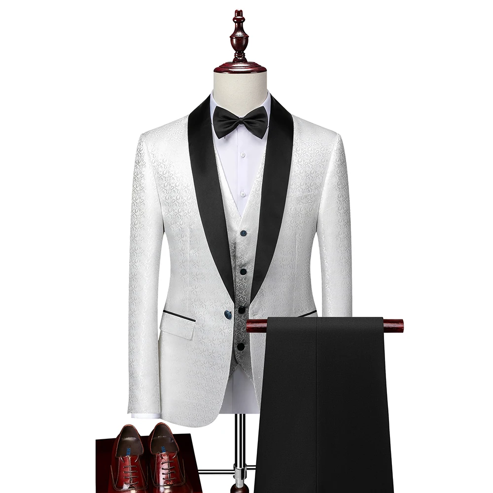 Traje de boda de lujo para hombre, conjuntos de vestido de esmoquin Jacquard clásico, color dorado, negro, burdeos y blanco