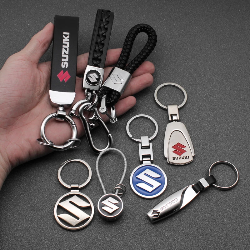 Car Metal Keychain Leather Key Ring 3D emblem Keychain Rings Styling Accessories For Suzuki Grand Jimny Vitara Swift SX4 Alto