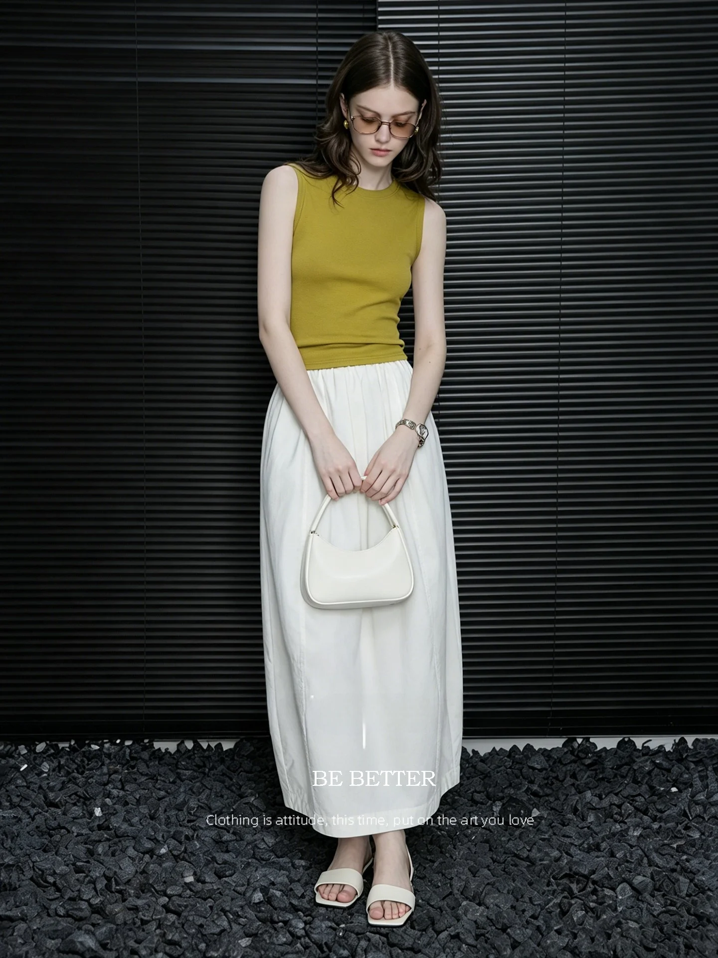 Huaappuw Casual High Waist Bloom Half Skirt Women's Pure Color Long Skirt Summer New Style Commute Simple Style Cotton Blend