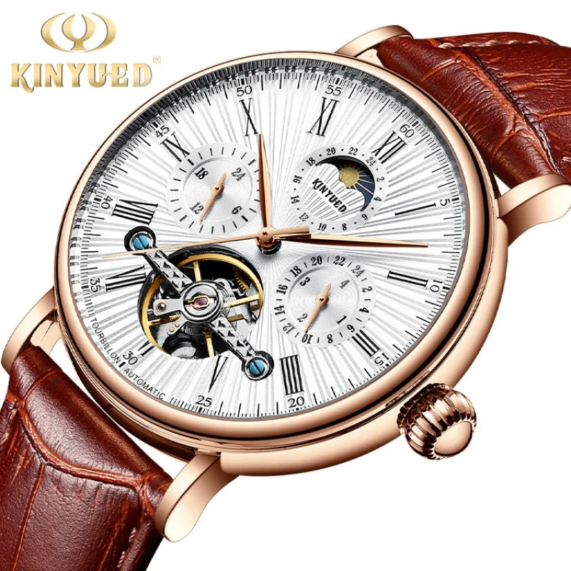 Kinyued popular 's automatic Tourbillon men's leather waterproof mechanical watch