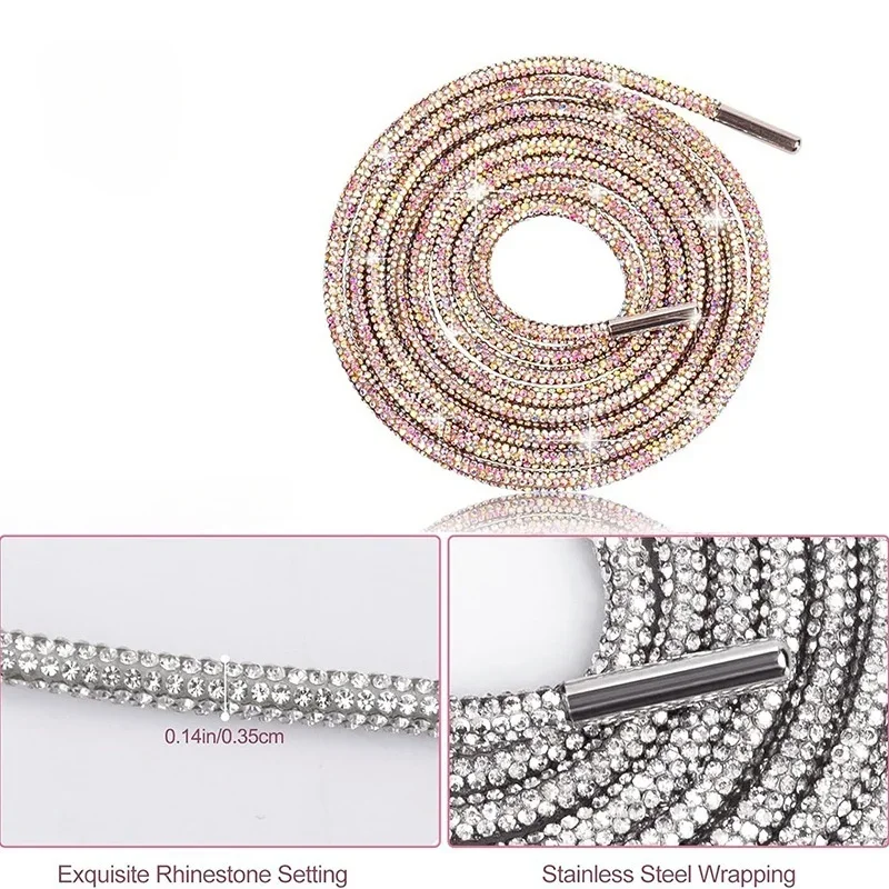 1 Pair Sparkling Rhinestone Shoelaces Diamond Crystal Strings Shiny Shoe Laces For Sneakers Boots Clothes DIY Drawstring Strap