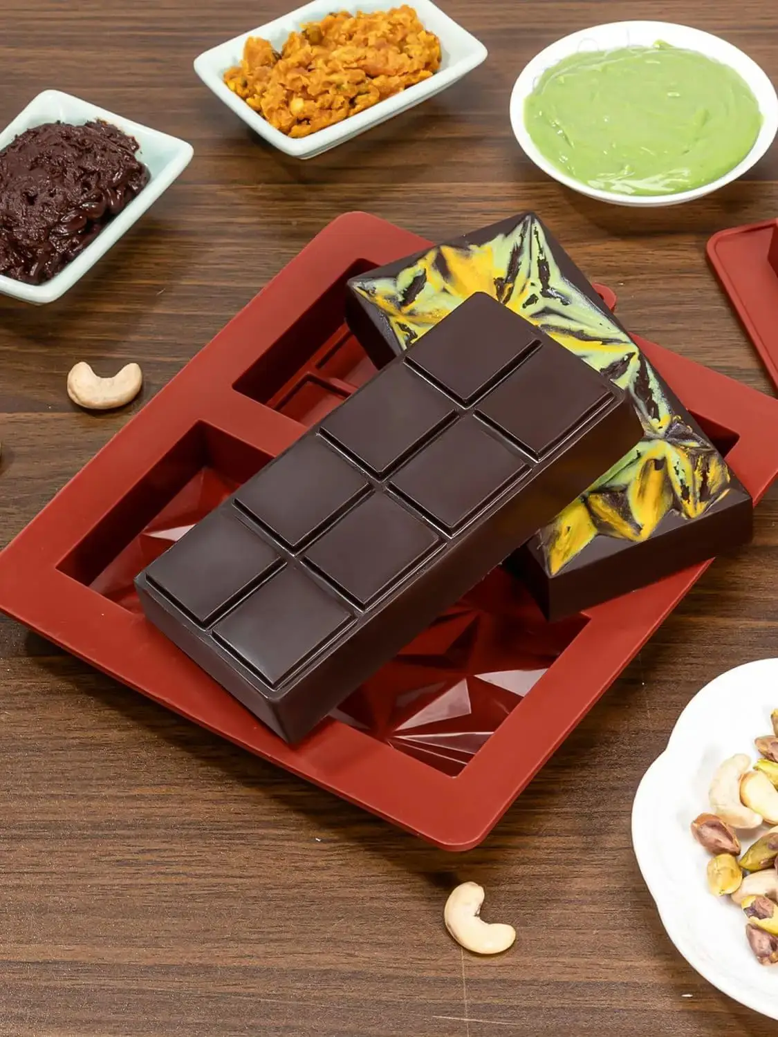 Molde de chocolate dubai, barra de chocolate de pistache, molde grosso de silicone para barras de
