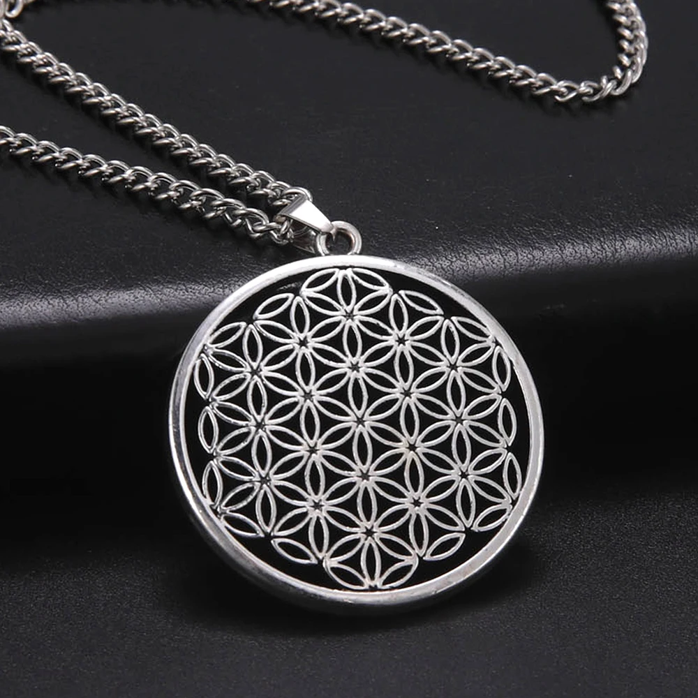 Dawapara Flower of Life Mandala Necklace Sacred Geometry Spiritual Pendant Yin Yang Balance Protection Amulet Vintage Jewelry