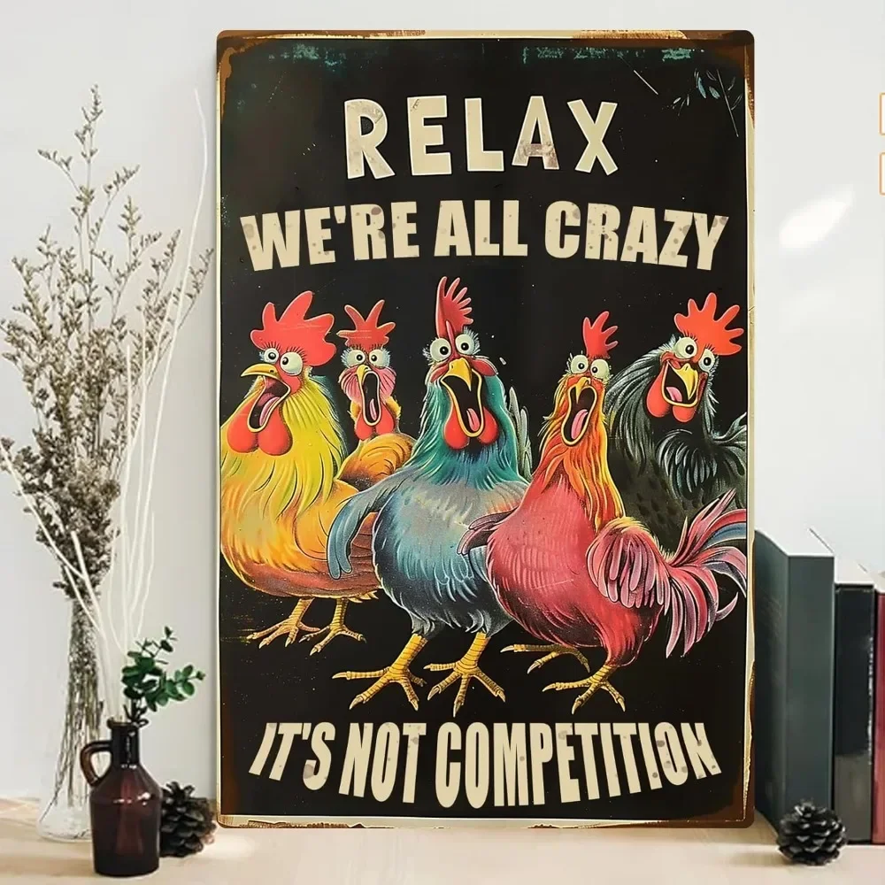 Seeyoo Retro-Huhn-Wandskulptur aus Metall – farbecht, Heim-/Büro-Dekoration, Halloween-Weihnachtsgeschenk