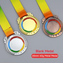 Blank Medals Ear of Wheat Medal with Color Ribbon 65mm Gold Silver Bronze Award Generic Medal Print For Free On The Blank 60g