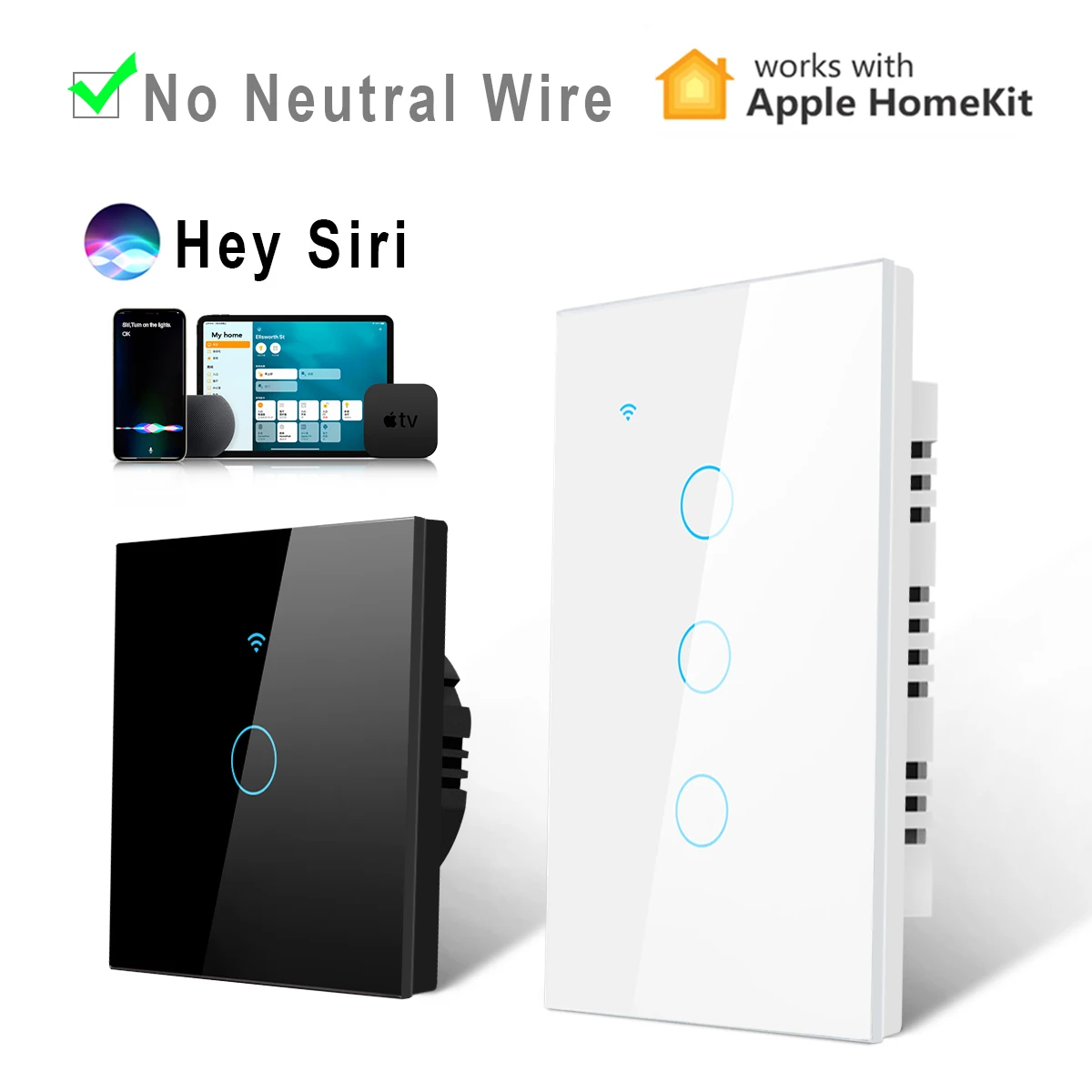Smart MFI Certified Wall Switches For Apple Homekit LED Light Switch WiFi Touch Sensor Home Siri Control Smart Home