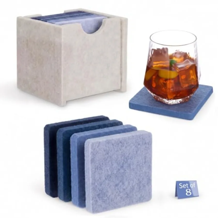 

9 Pcs Felt Coasters for Drinks Set of 8 Pcs 4'' Absorbent Coasters with Holder, Anti Slip Reusable Heat Resistant Square Design