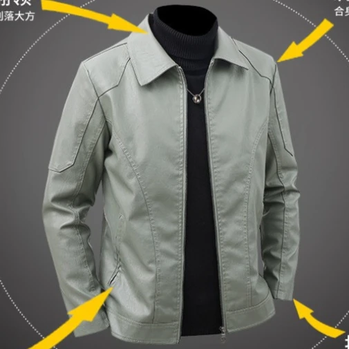 Men's Lapel PU Leather Jacket Spring Autumn Oversized Slim Motorcycle Riding Streetwear Waterproof Work Outerwear