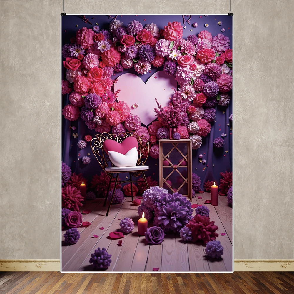 MOON.QG Flower Balloon Curtain Scene Valentines Backdrop February 14 Heart Drapes Background Girl Studio Photography Accessories