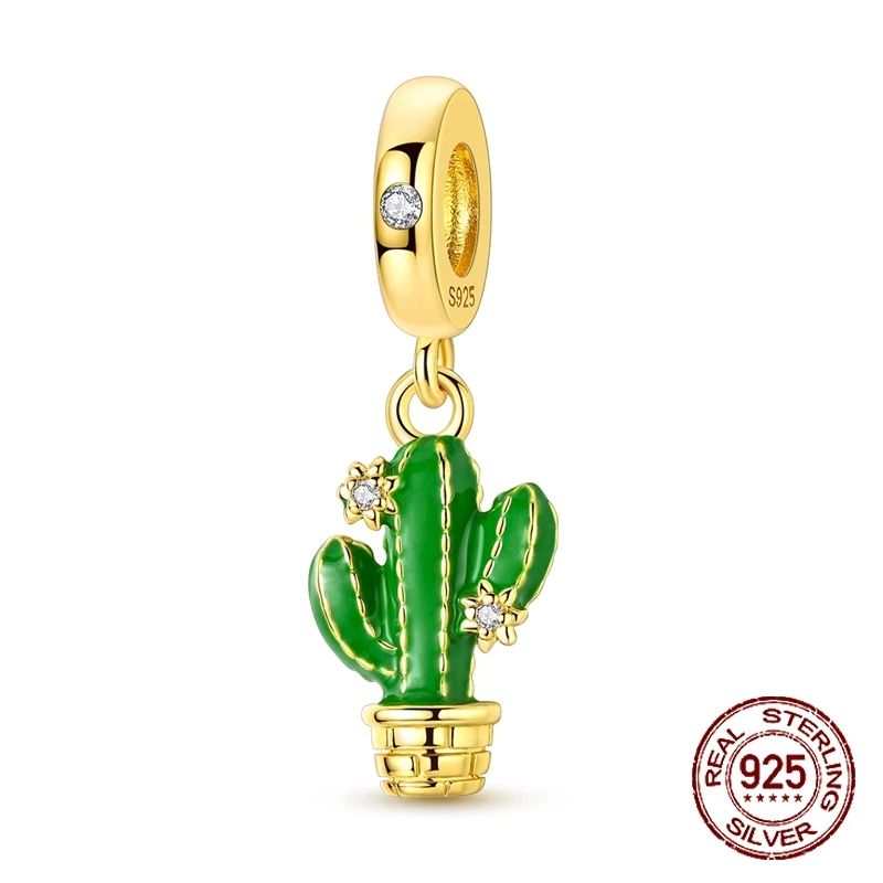 

Подвеска-шарм из стерлингового серебра 925 пробы в виде кактуса, зеленого цветка в горшке, для браслетов, DIY украшений, подарок для женщин и девушек