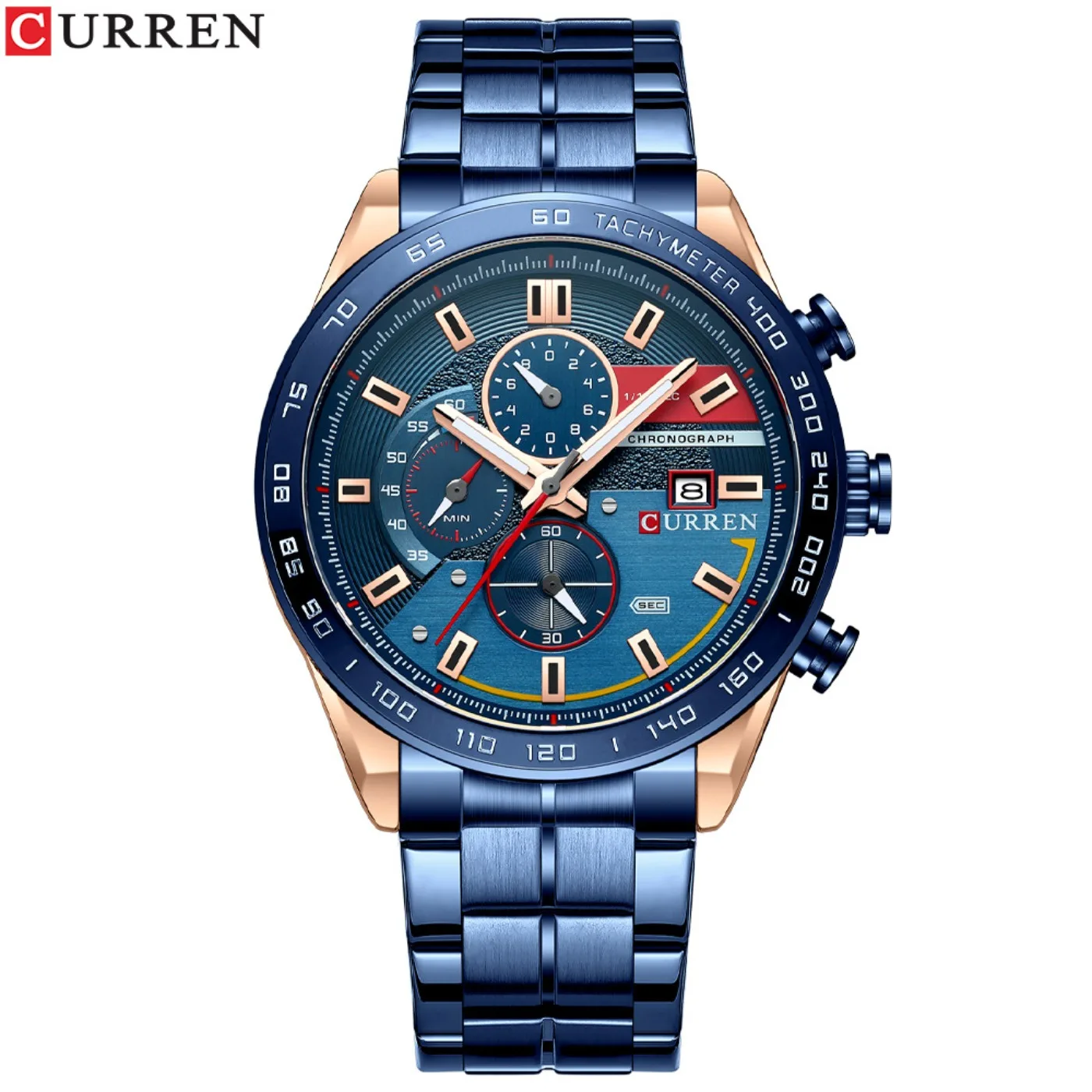 curren-新しいスタイリッシュなメンズ腕時計ビッグフェイス-48-ミリメートルクロノグラフダイヤルスポーツクォーツ腕時計発光針自動日付