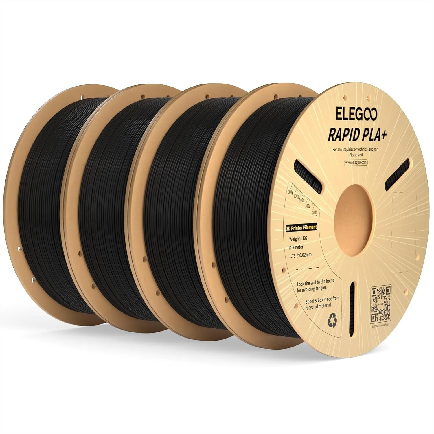 

Rapid PLA Plus Filament 1.75mm Black 4KG, High Speed 3D Printer Filament for 30-600 mm/s Printing, Dimensional Accuracy +/-0.02