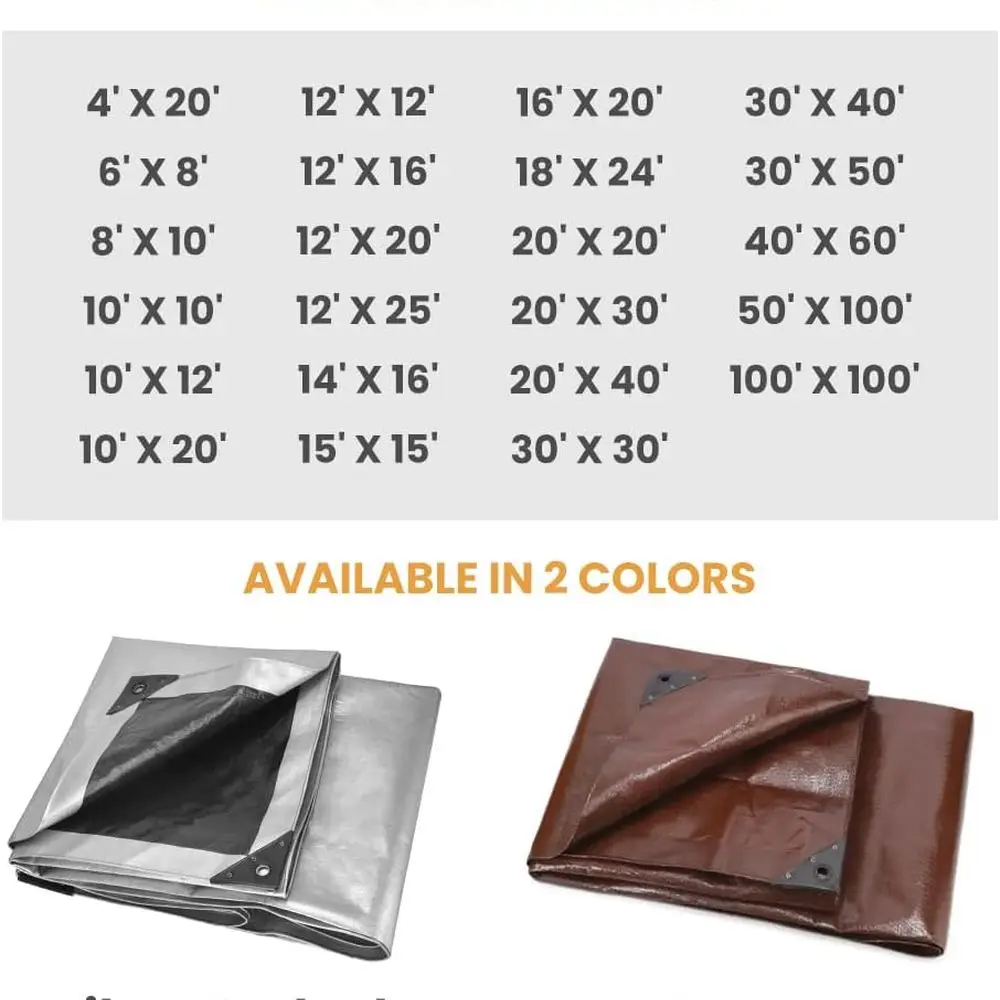 أقمشة بولي شديدة التحمل سعة 16 مل و10 مل مع حلقات وحواف معززة - بني، أبيض، فضي أسود (16 ميل بني، 12 × 12) #6