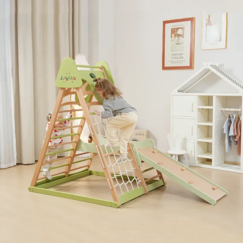 Multi Functional Climbing Equipment Kids Large Climbing Frame With Slide Green Kids Wooden Indoor Play Gym