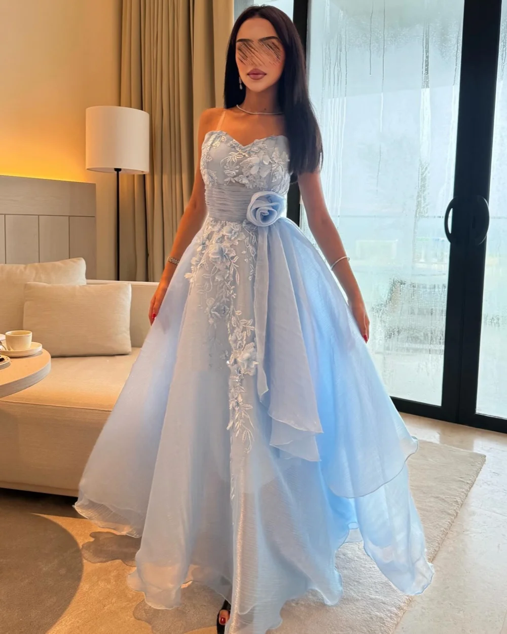 Customized Chinese Style Organza Flower A-line Sweetheart Midi Dresses  Prom Dresses Formal Casual Simple Retro Fashion High Qua