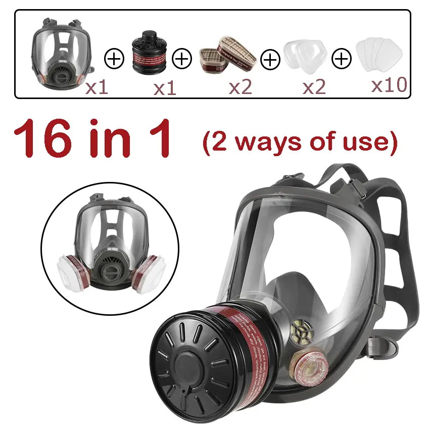 Full Face Gas Mask Survival Chemical Respirator with 40mm Filter Activated Carbon Full Face Respirator for Safety Protection