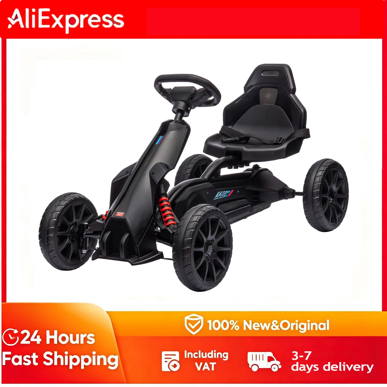 Go Kart, voiture pour enfants avec siège réglable, scooter, scooter avec frein à main, 3-8 ans, extérieur, noir, kart à pédales, kart jouet pour enfants, go kart