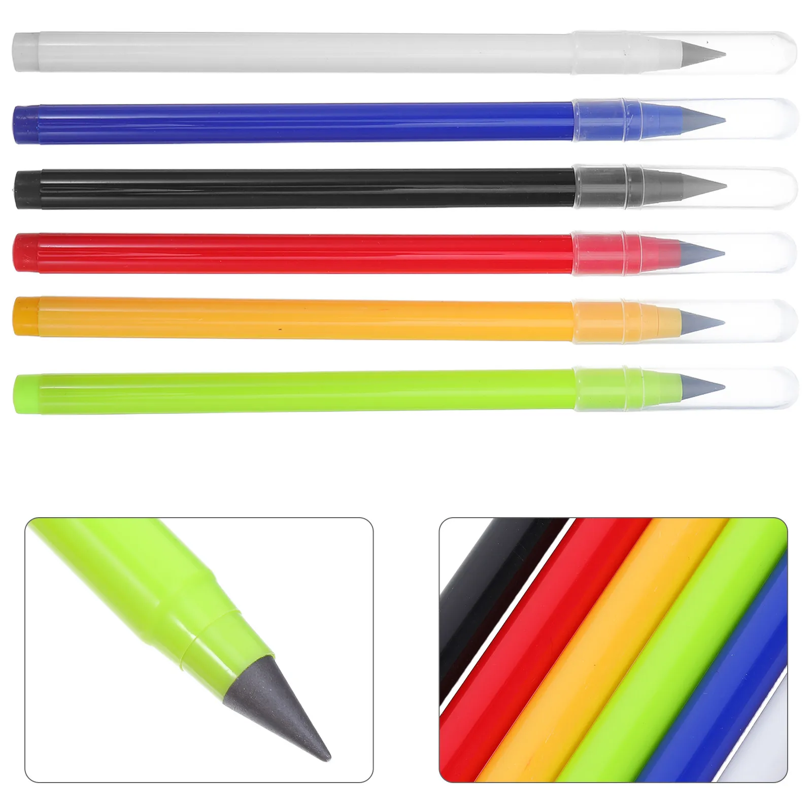 6Pcs Eternal Pencil Set Non-Sharpening Multicolor Refillable Sustainable Writing Tool for School Office Classroom Colored