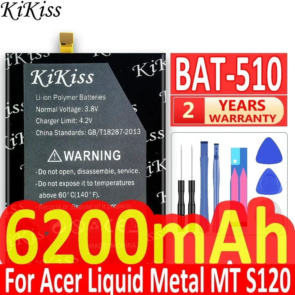 KiKiss Battery 6200mAh  For Acer Liquid Metal MT S120 BAT-510 (1/CP6/65/85) SP516485SF-C Mobile Phone