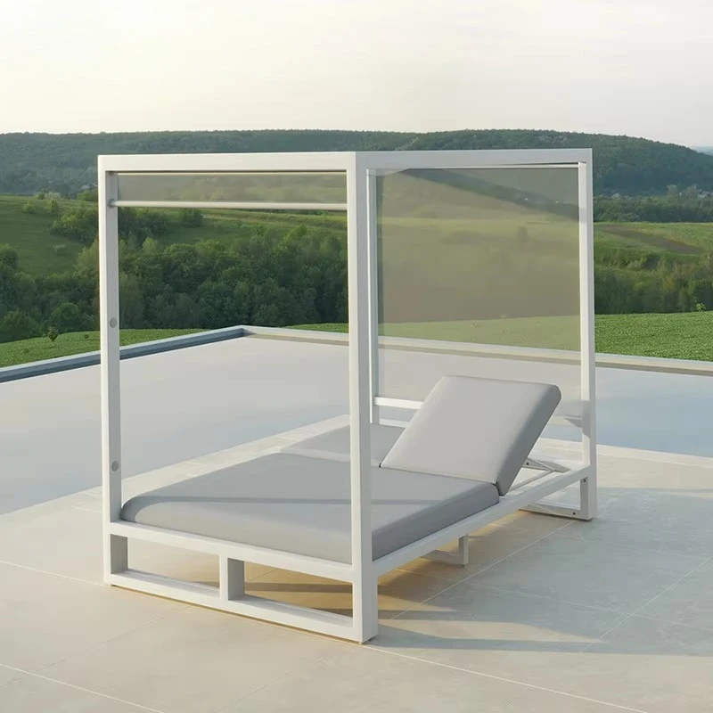 Wholesale Popular Double Bed Sunshade Aluminum-Framed Chaise Loungers for Modern Patio Lounges in the Garden