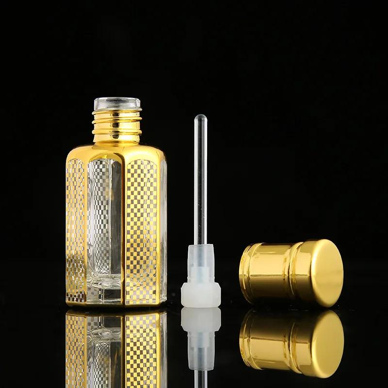 10/30/50pcs New 3ml/6ml/12ml Empty Gold Glass Essential Oil Bottle Attar Oil Bottle Portable Perfume Bottle With Dropper Stick