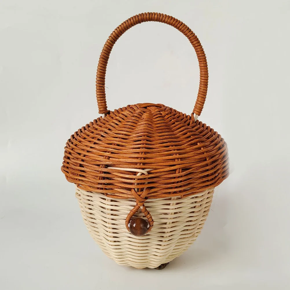 Hand Acorn Bag Baskets Portable Small with Handle Shelf Rustic Rattan Woven Flower Easter Gathering Handles