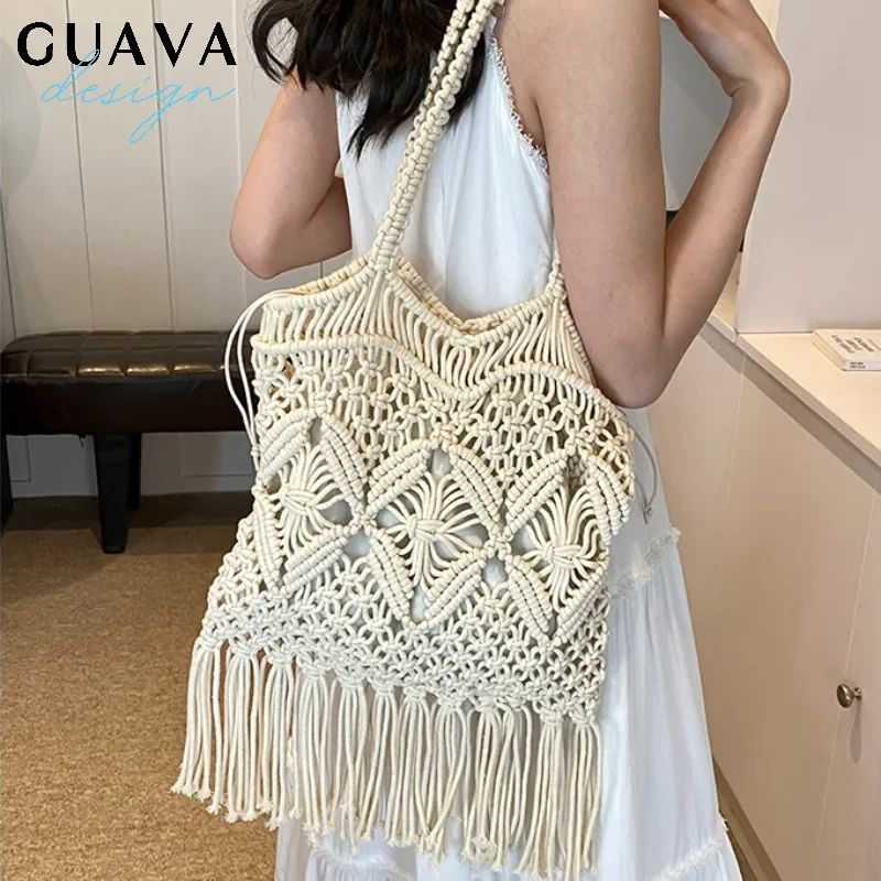 

Fashion Woven Hollow Out Shoulder Bags Summer Crossbody Beach Travel Handbag Female Tassel Bag Women Messenger Bags