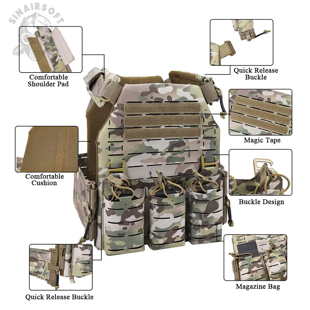 SINAIRSOFT Tactical Nylon Laser Cut Vest With Quick Release Security Molle Multi-camo Plate Carrier Chaleco Hunting Vests