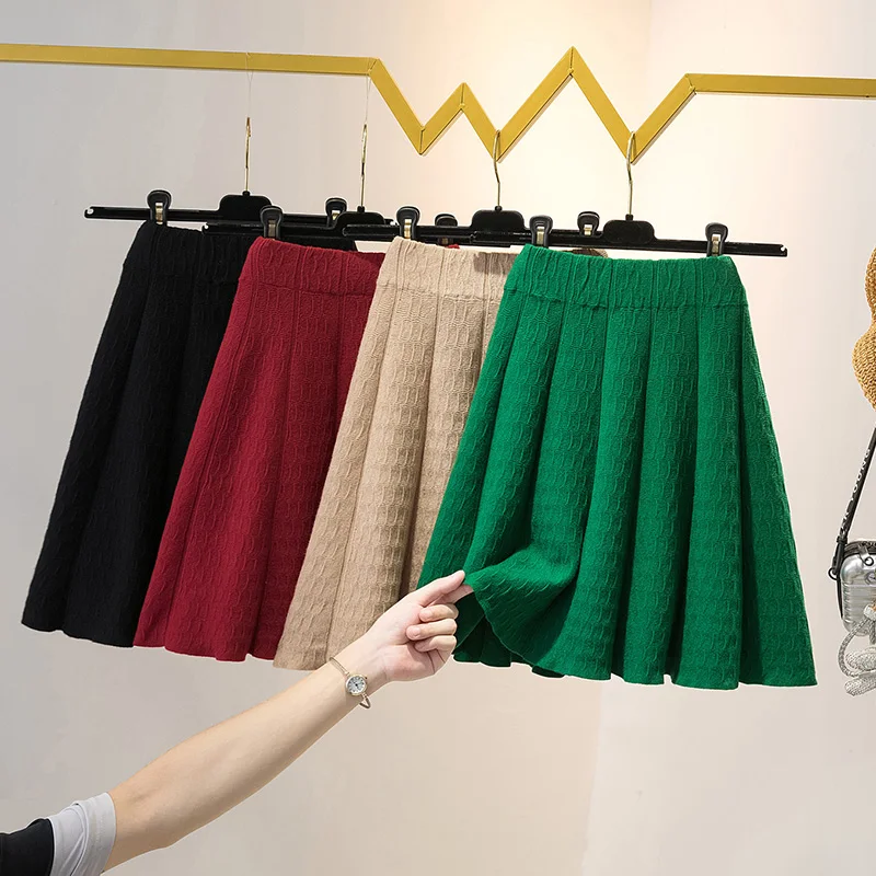 

Юбка А-силуэта больших размеров с высокой талией, расклешенная, однотонная, вязаная, длиной макси, для полных женщин, осень-зима