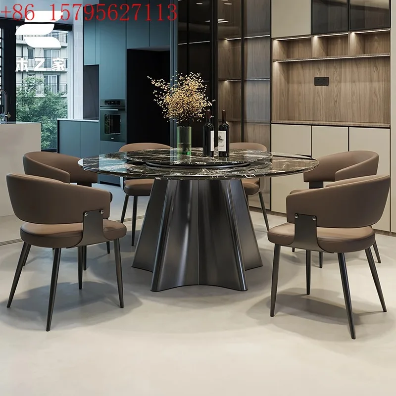 

Итальянский светлый роскошный мраморный круглый обеденный стол с поворотным столом, бытовой элитный обеденный стол, роскошный каменный ресторан