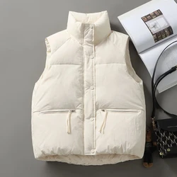 2024 New Autumn Winter Women Puffer Vest Loose Cropped Stand Collar Sleeveless Vest Jackets Cotton Padded Winter Waistcoat