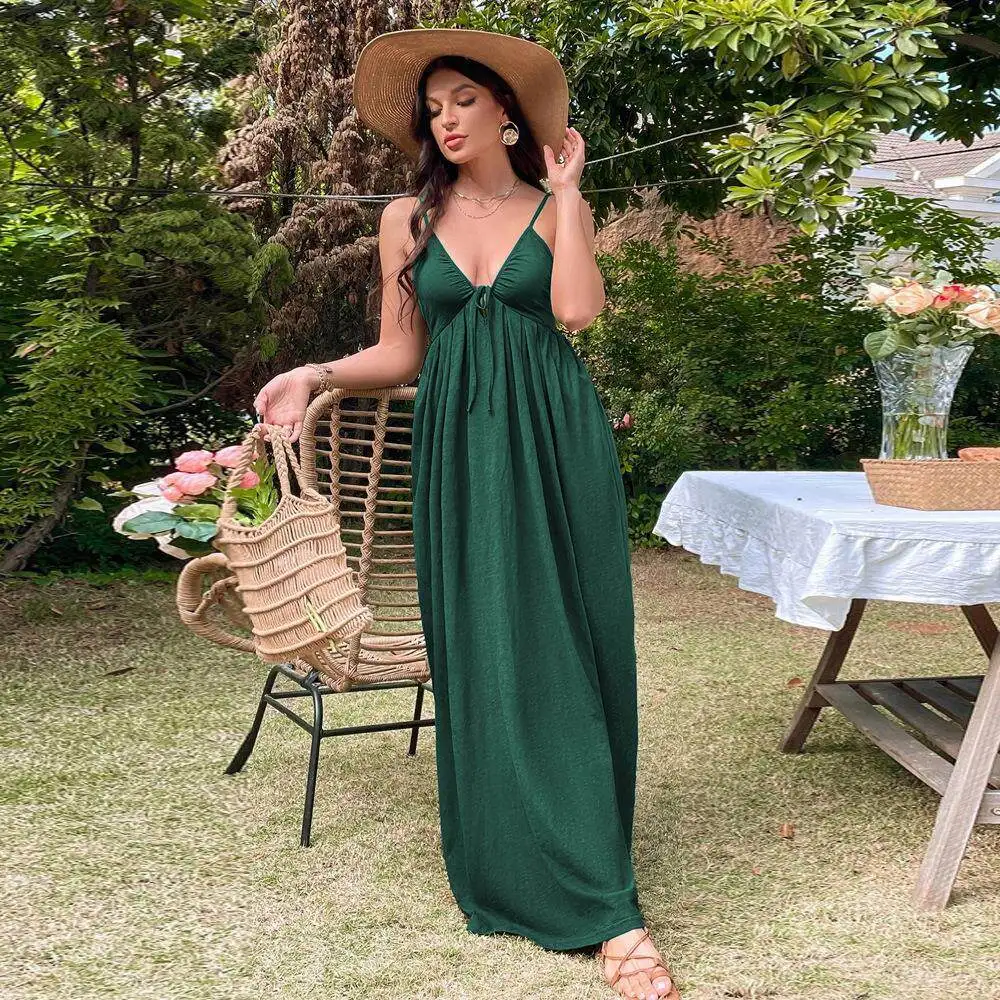

Sexy Backless A-Line Beach Dress Cross-Border Women's New Holiday Style Strapless High Waist Long Dress Casual Style Citywalk