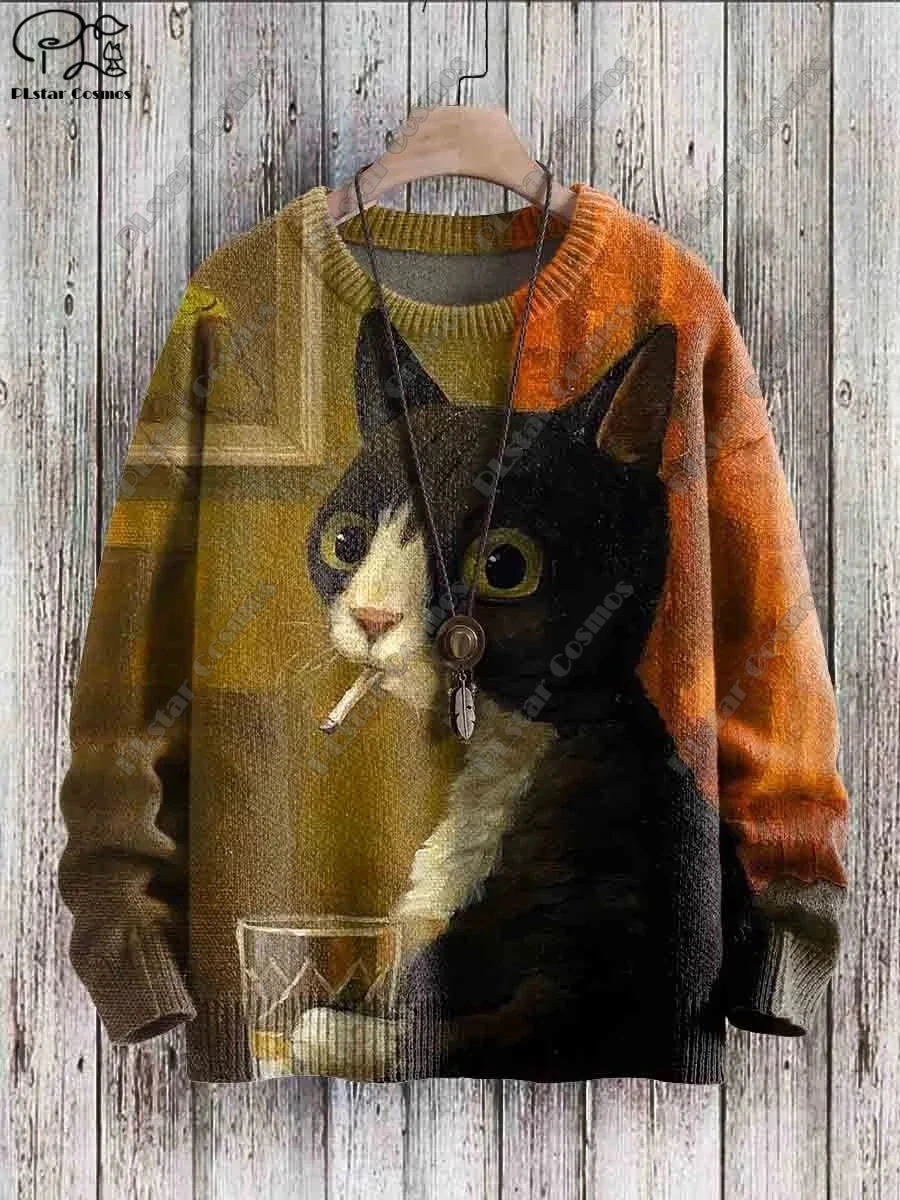 Plstar kosmos neue 3d gedruckte Tier-Serie Katzen muster hässliche Pullover Straße lässig Winter pullover M-1