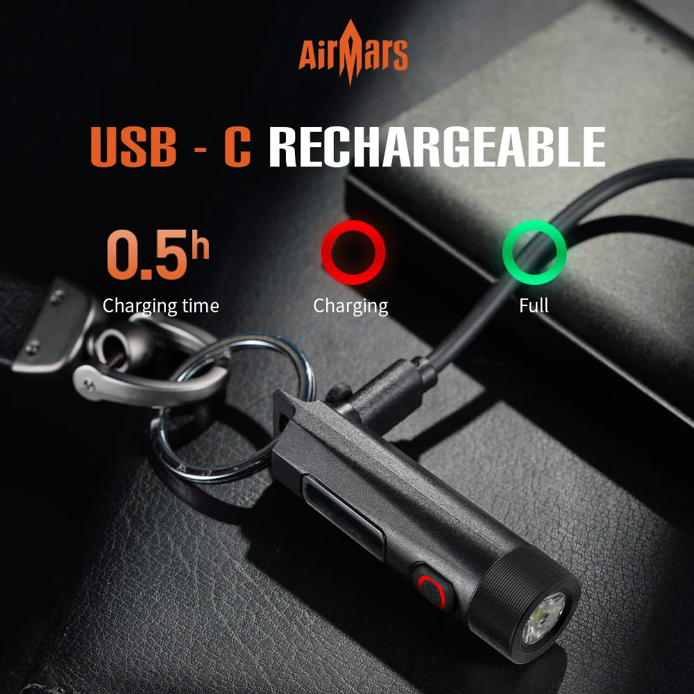 Airmars Multi-functional Mini Flashlight Six-speed Brightness Adjustable, Strong UV Light, Suitable for Self-defense