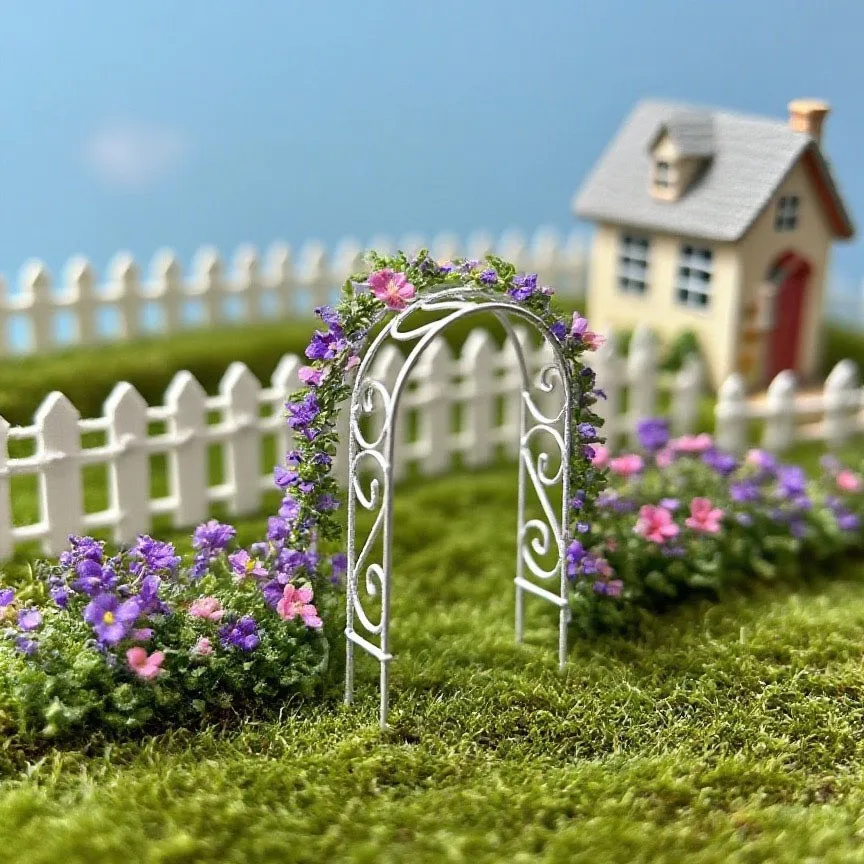 Mini Iron Arch Garden Decoration, Vintage Metal Micro Landscape Ornament for Dollhouse, Fairy Garden Gift