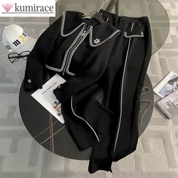 2025 Spring and Autumn New Black Fashion Set Women's Cardigan Jacket Wide Leg Pants Two-piece Set Clothes for Women Pant Sets