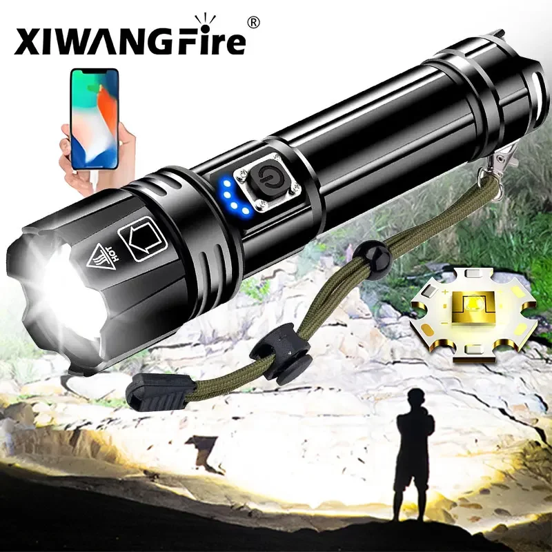 XIWANGFIRE linterna Led de alta potencia, linterna recargable de largo alcance con Zoom, Linterna de mano Usb para acampar, uso al aire libre y de