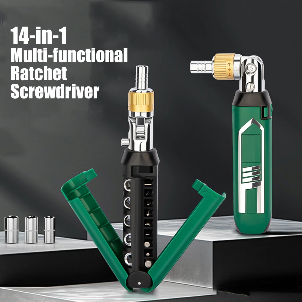 

Многофункциональная отвертка с храповым механизмом 14 в 1, многоугольная головка, прямой крестообразный набор, набор отверток для инструментов
