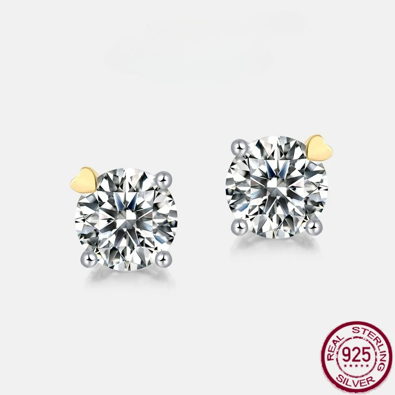 

New S925 pure silver round moissanite heart-shaped claws set with dazzling colorful jewelry earrings for weddings